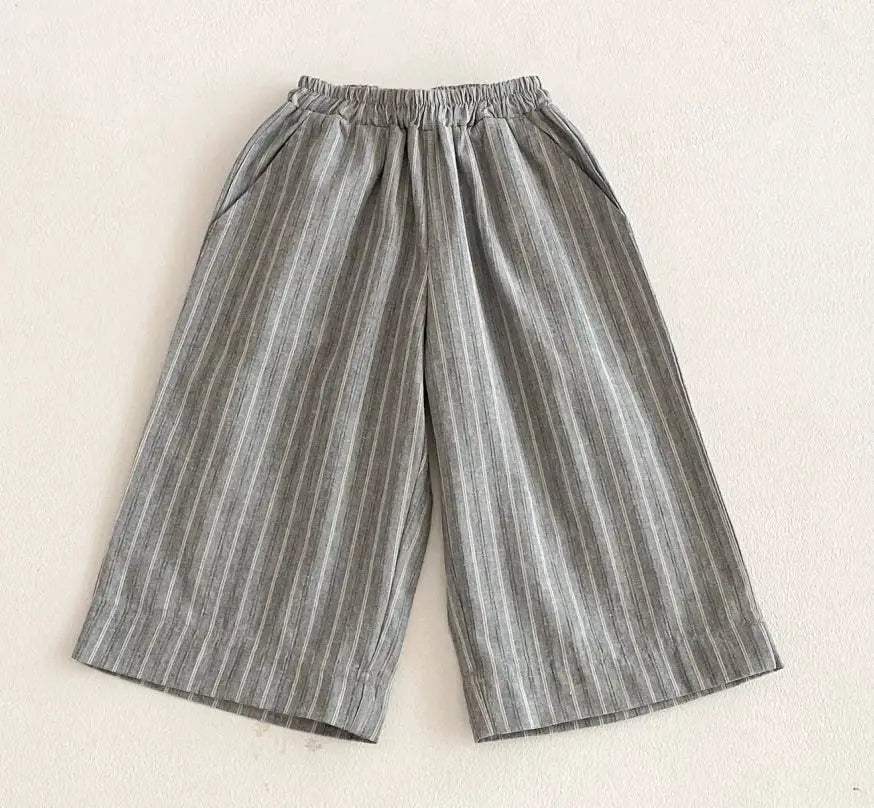  Kids Linen Cotton Stripe Pants Elastic Waist Unisex -  ToylandEU™
