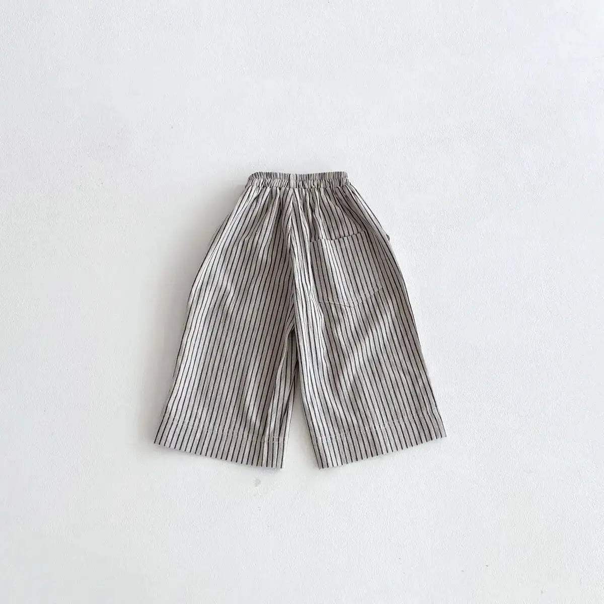  Kids Linen Cotton Stripe Pants Elastic Waist Unisex -  ToylandEU™
