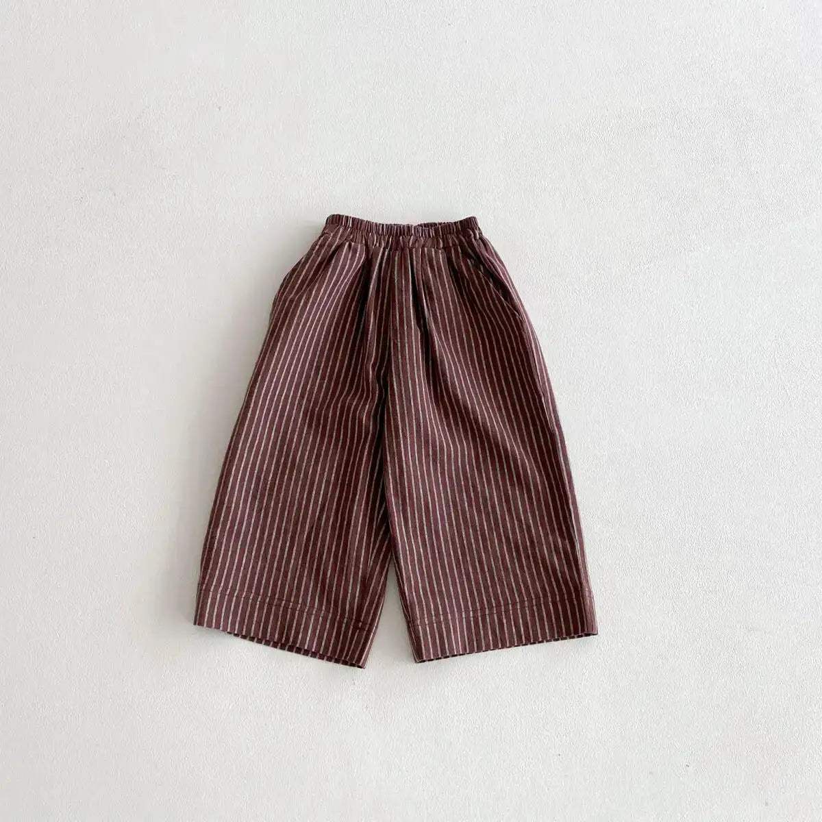  Kids Linen Cotton Stripe Pants Elastic Waist Unisex -  ToylandEU™