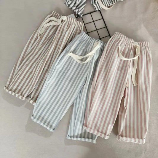  Kids Linen Cotton Striped Pants Elastic Waist Toddler -  ToylandEU™