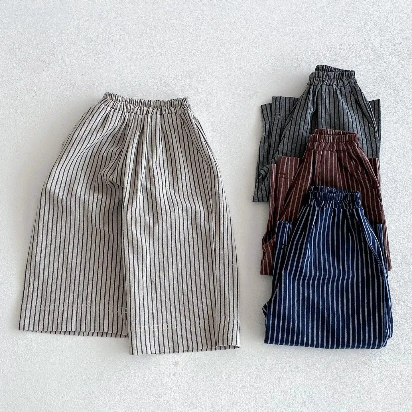  Kids Linen Cotton Striped Pants Unisex Loose Fit 1 To 6 -  ToylandEU™