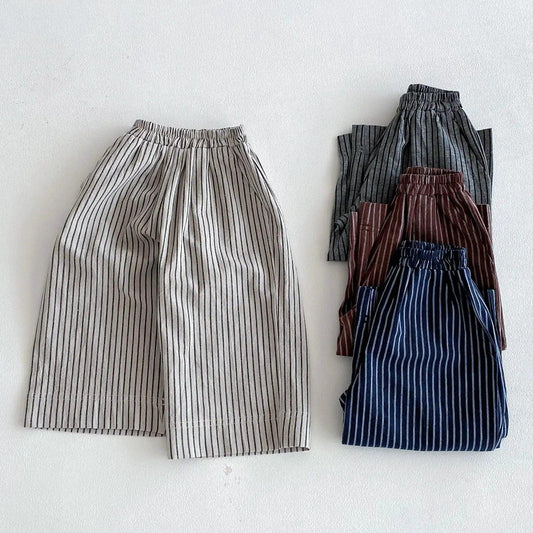  Kids Linen Cotton Striped Pants Unisex Loose Fit 1 To 6 -  ToylandEU™