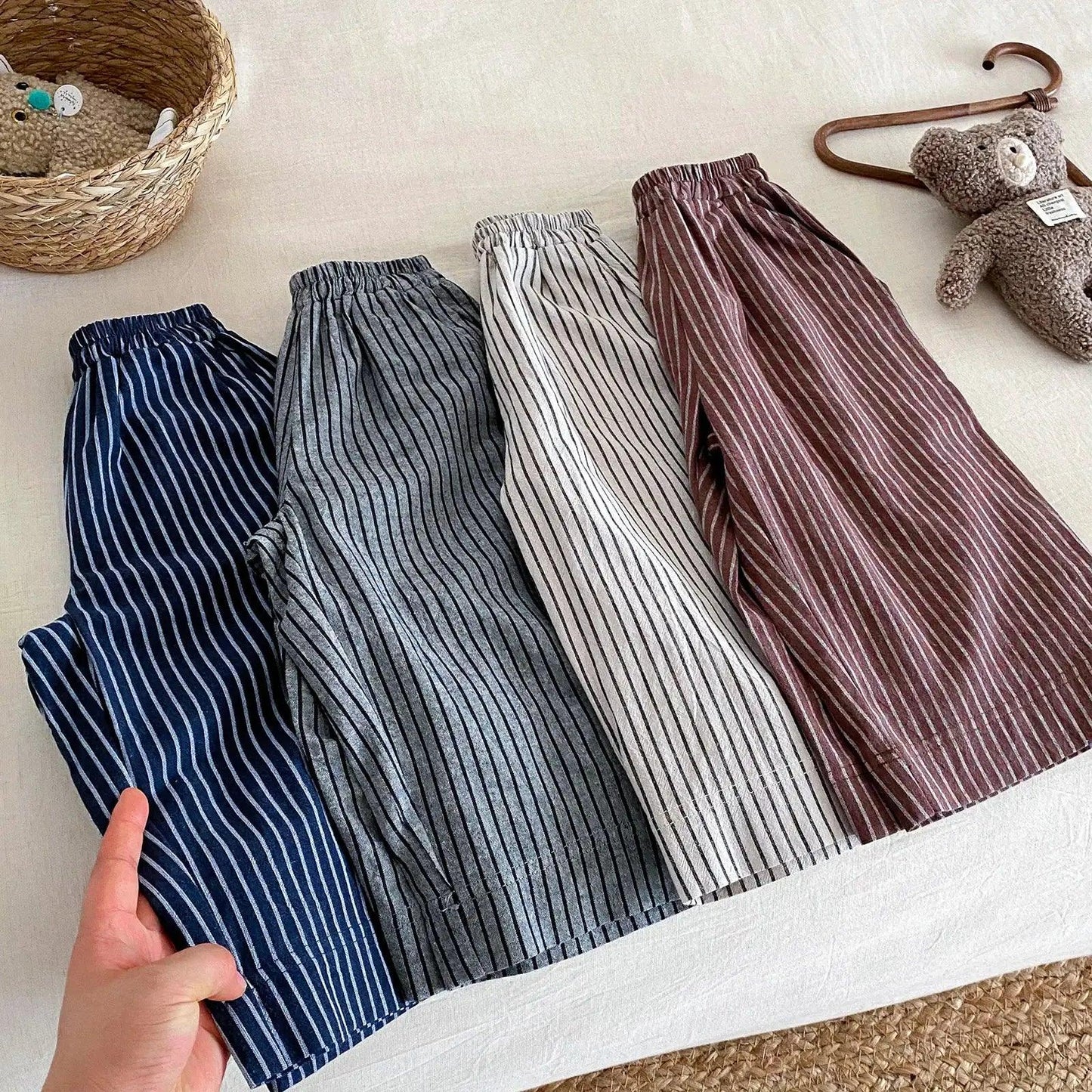  Kids Linen Cotton Striped Pants Unisex Loose Fit 1 To 6 -  ToylandEU™