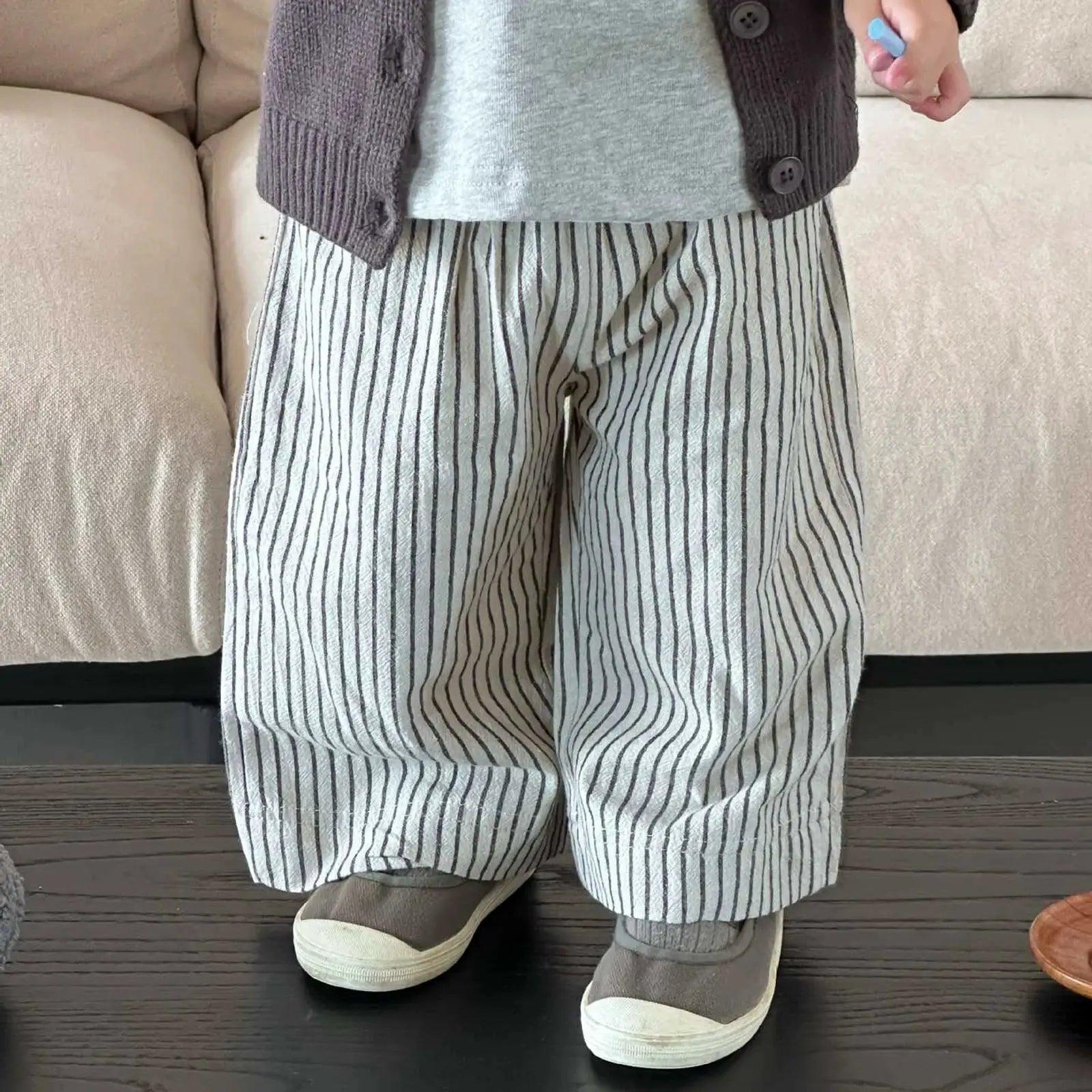  Kids Linen Cotton Striped Pants Unisex Loose Fit 1 To 6 -  ToylandEU™