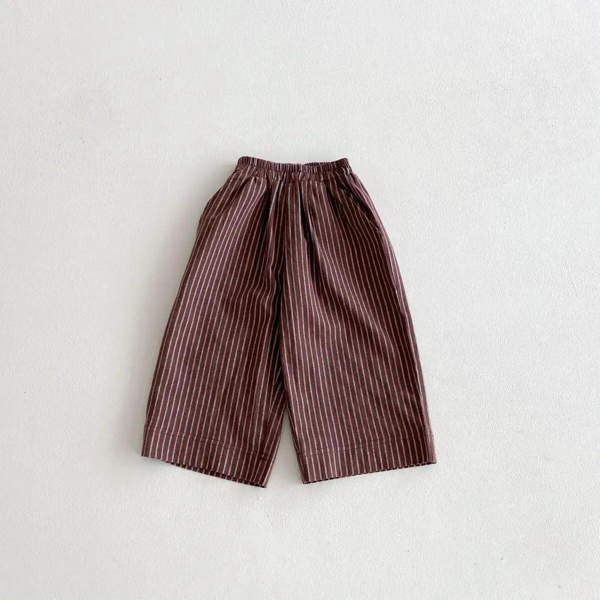  Kids Linen Cotton Striped Pants Unisex Loose Fit 1 To 6 -  ToylandEU™