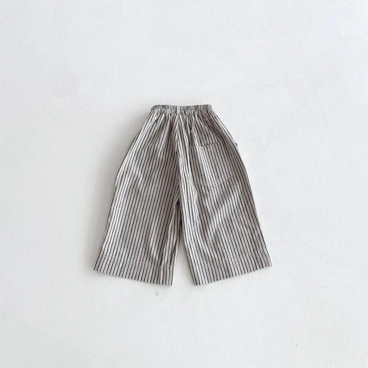  Kids Linen Cotton Striped Pants Unisex Loose Fit 1 To 6 -  ToylandEU™