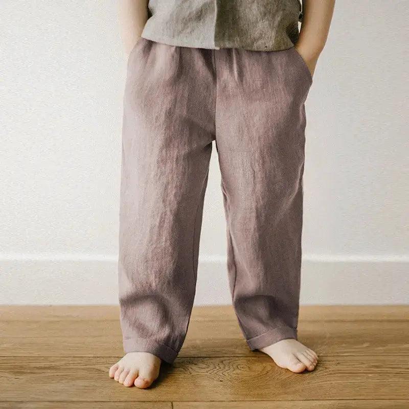  Kids Linen Pants Elastic Waist With Pockets Comfort Fit -  ToylandEU™