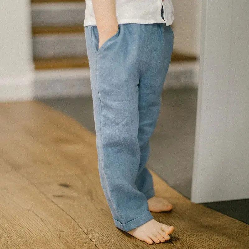  Kids Linen Pants Elastic Waist With Pockets Comfort Fit -  ToylandEU™