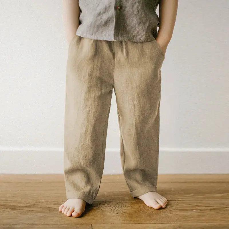  Kids Linen Pants Elastic Waist With Pockets Comfort Fit -  ToylandEU™
