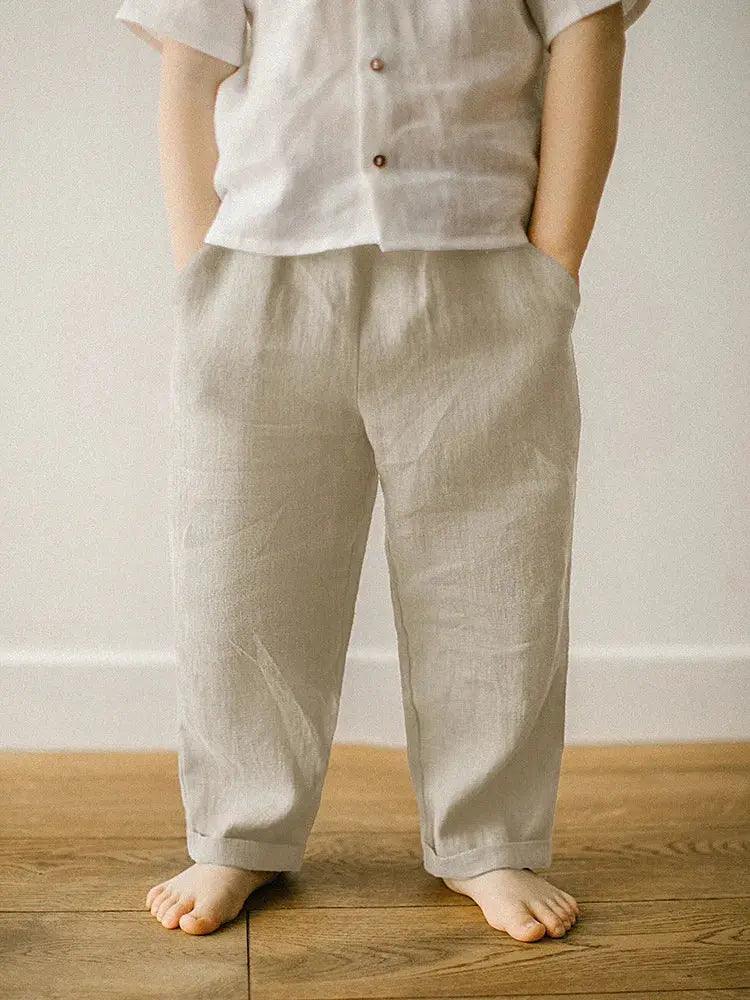  Kids Linen Pants Elastic Waist With Pockets Comfort Fit -  ToylandEU™