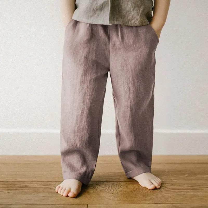  Kids Linen Pants Elastic Waist With Pockets Comfort Fit -  ToylandEU™