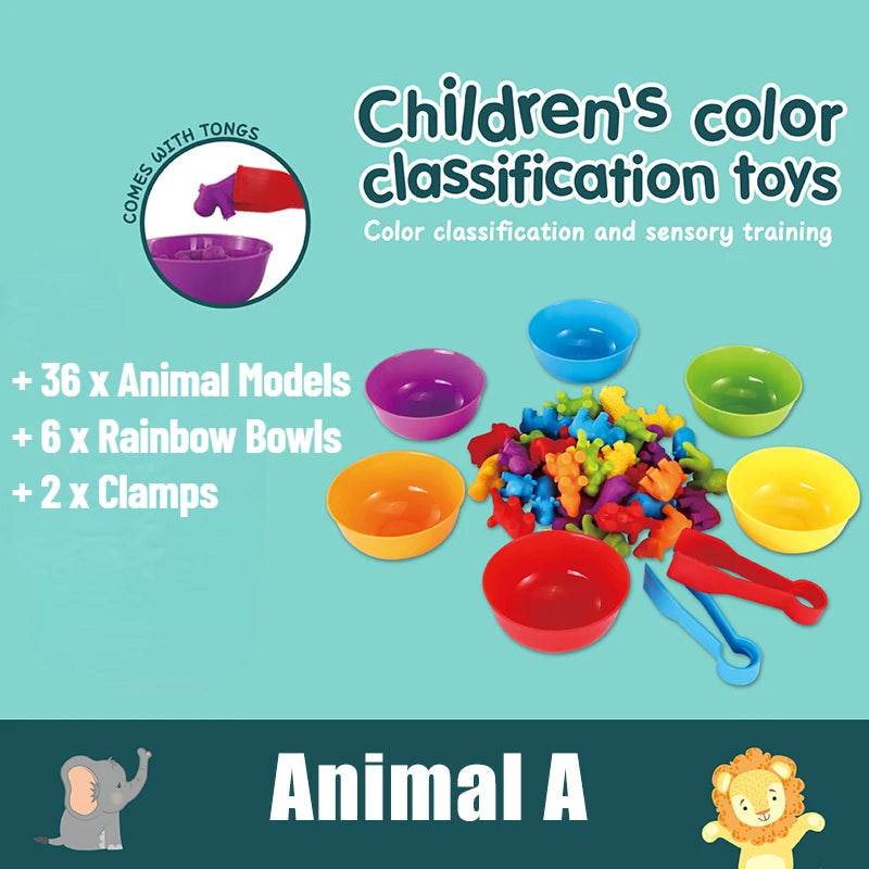 Kids Matching Game Learn Educational Toys Animal Cognition Rainbow Sort Fine Motor Training Montessori Sensory Puzzle Toy Gifts - ToylandEU