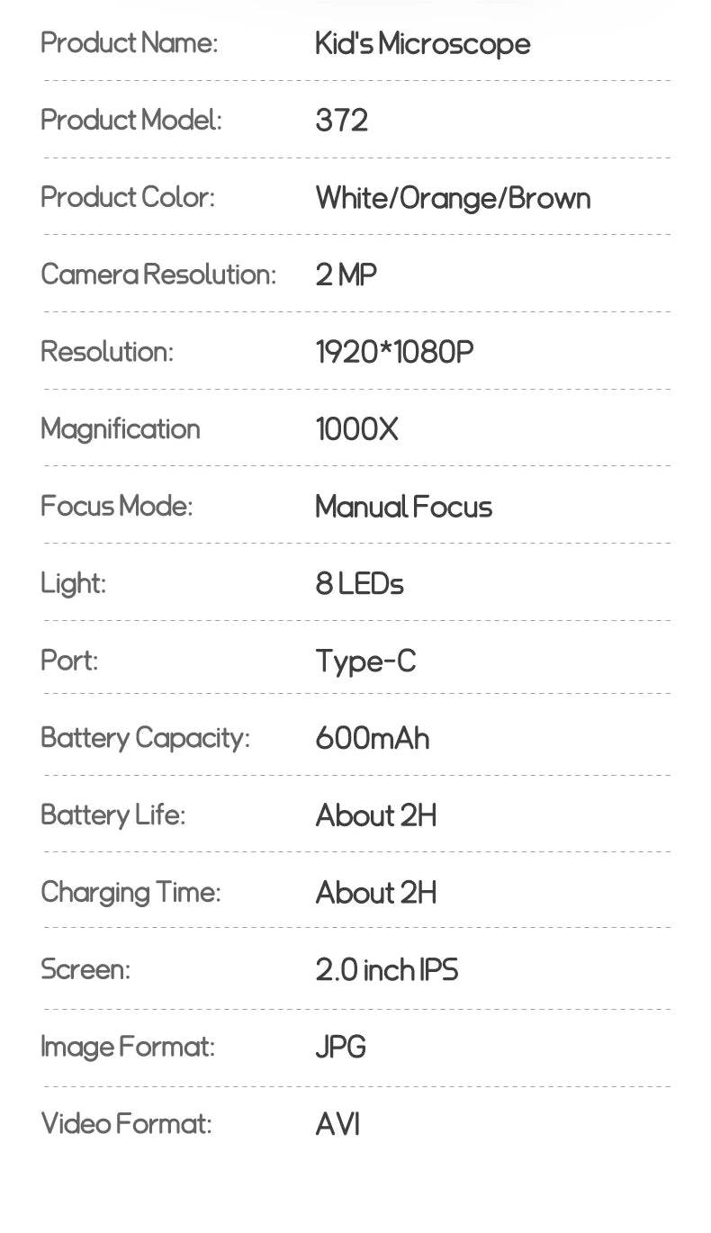 Kids Microscope 1000x Magnifier Microscope 200 Megapixels With LED Photo Video Function Educational Toys Science For Children - ToylandEU