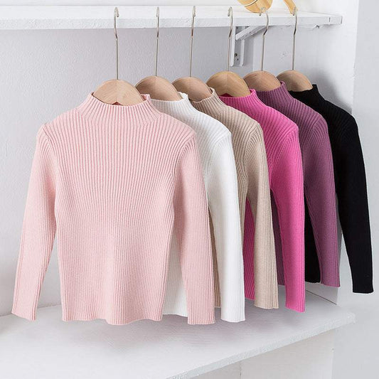 Kids' Mock Neck Knitwear Sweater Top | Solid Color