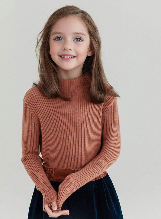 Kids' Mock Neck Knitwear Sweater Top | Solid Color | Version 2