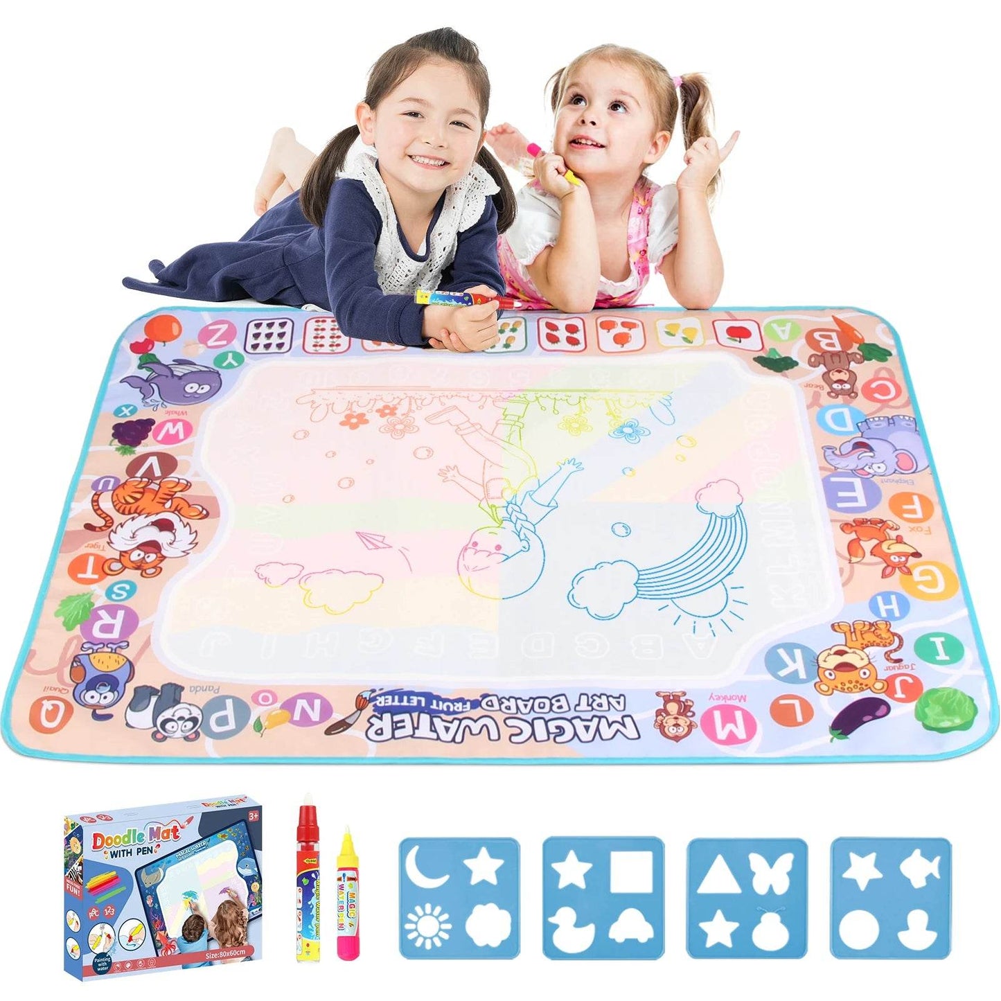 80x60CM Kids Magic Water Drawing Mat with Reusable Magic Pens Educational Montessori Painting Board Gifts - ToylandEU