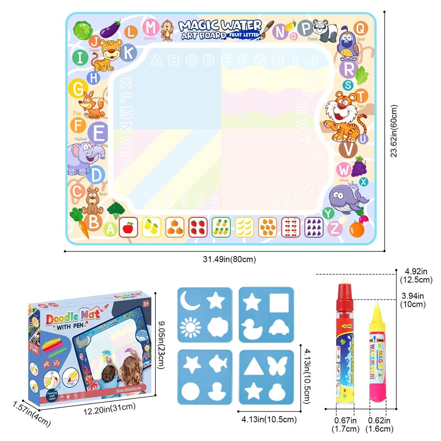 80x60CM Kids Magic Water Drawing Mat with Reusable Magic Pens Educational Montessori Painting Board Gifts - ToylandEU