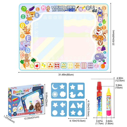 80x60CM Kids Magic Water Drawing Mat with Reusable Magic Pens Educational Montessori Painting Board Gifts - ToylandEU