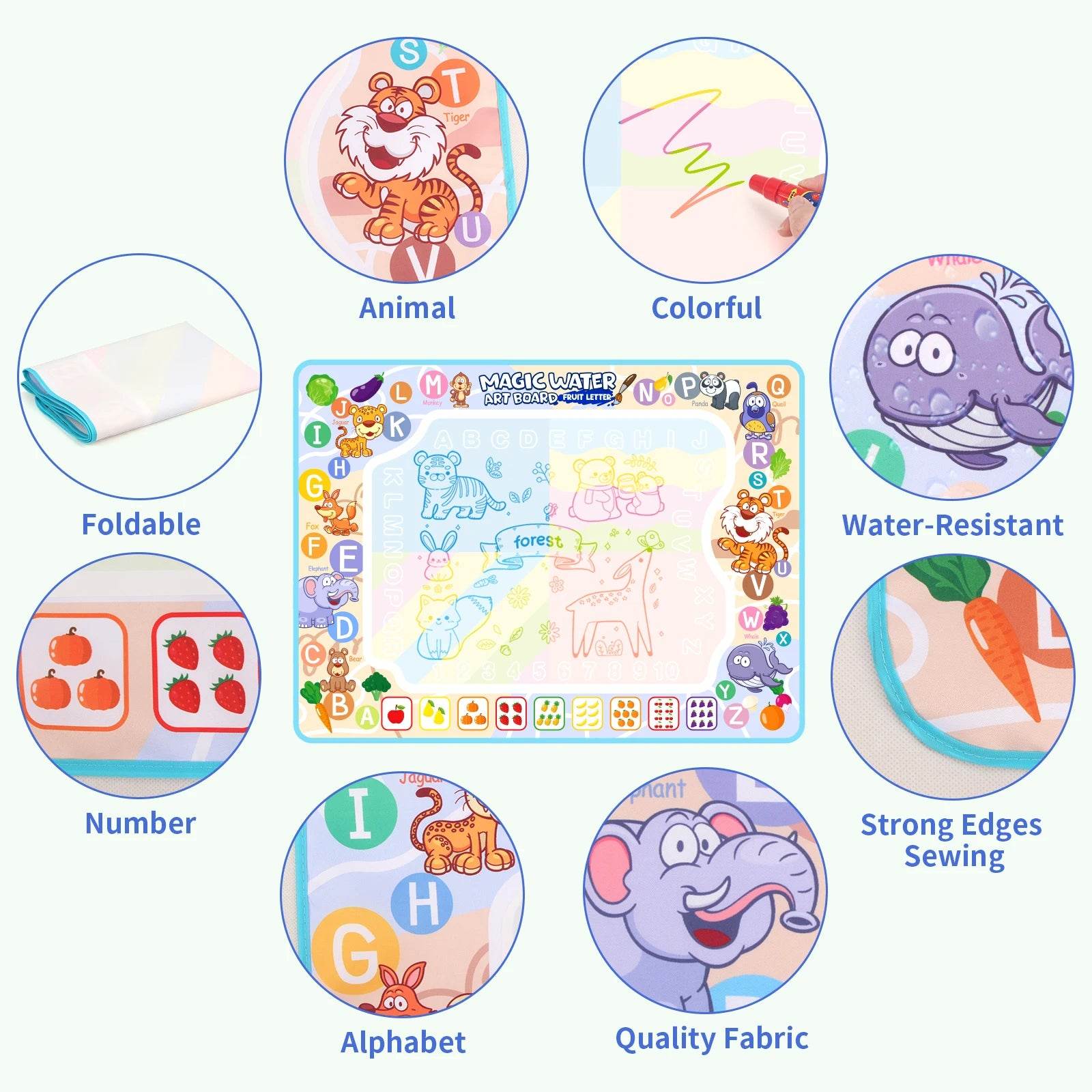 80x60CM Kids Magic Water Drawing Mat with Reusable Magic Pens Educational Montessori Painting Board Gifts - ToylandEU