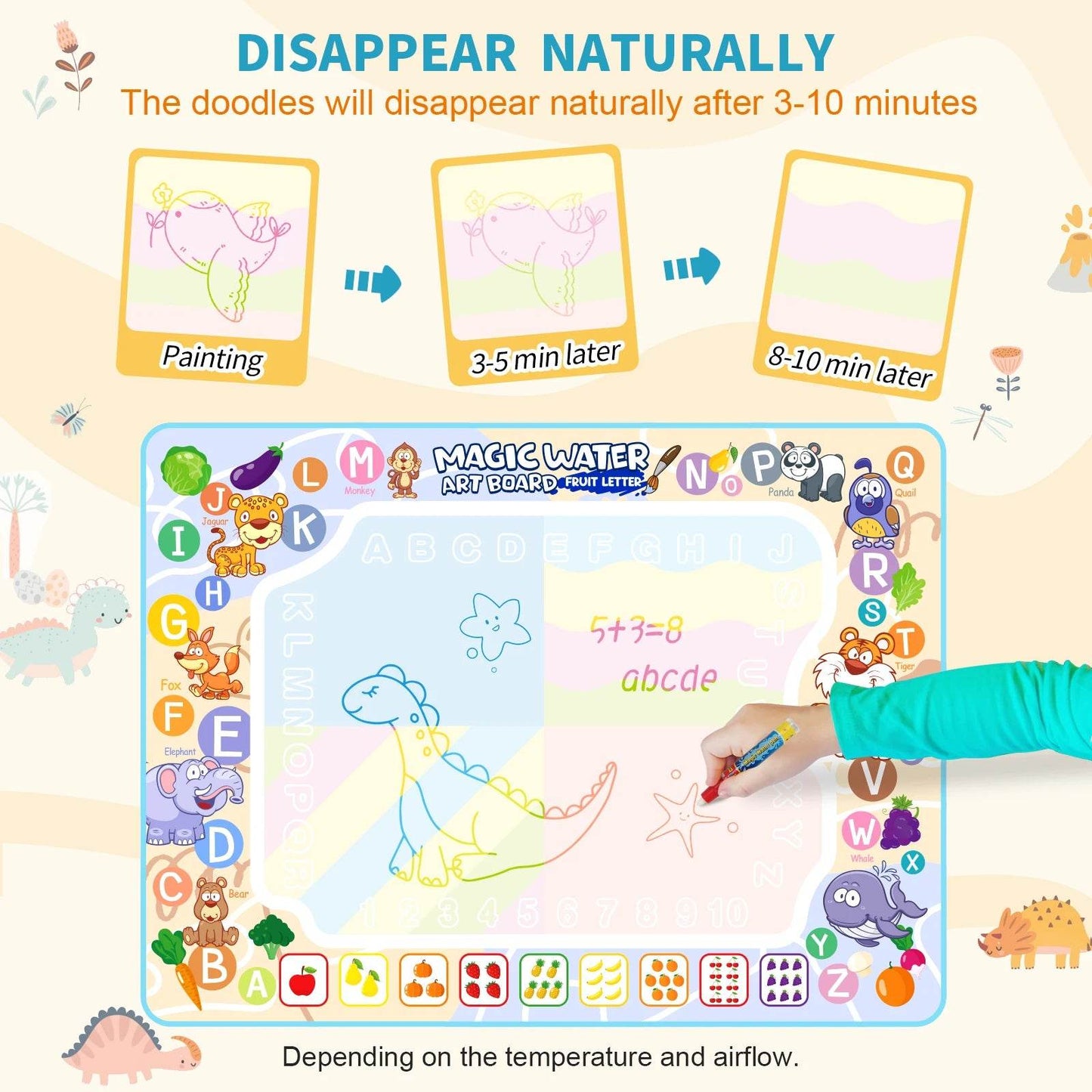 80x60CM Kids Magic Water Drawing Mat with Reusable Magic Pens Educational Montessori Painting Board Gifts - ToylandEU