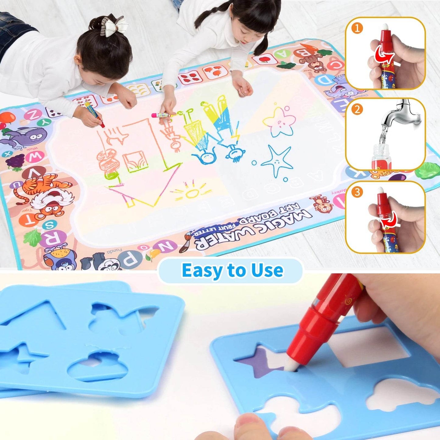 80x60CM Kids Magic Water Drawing Mat with Reusable Magic Pens Educational Montessori Painting Board Gifts - ToylandEU