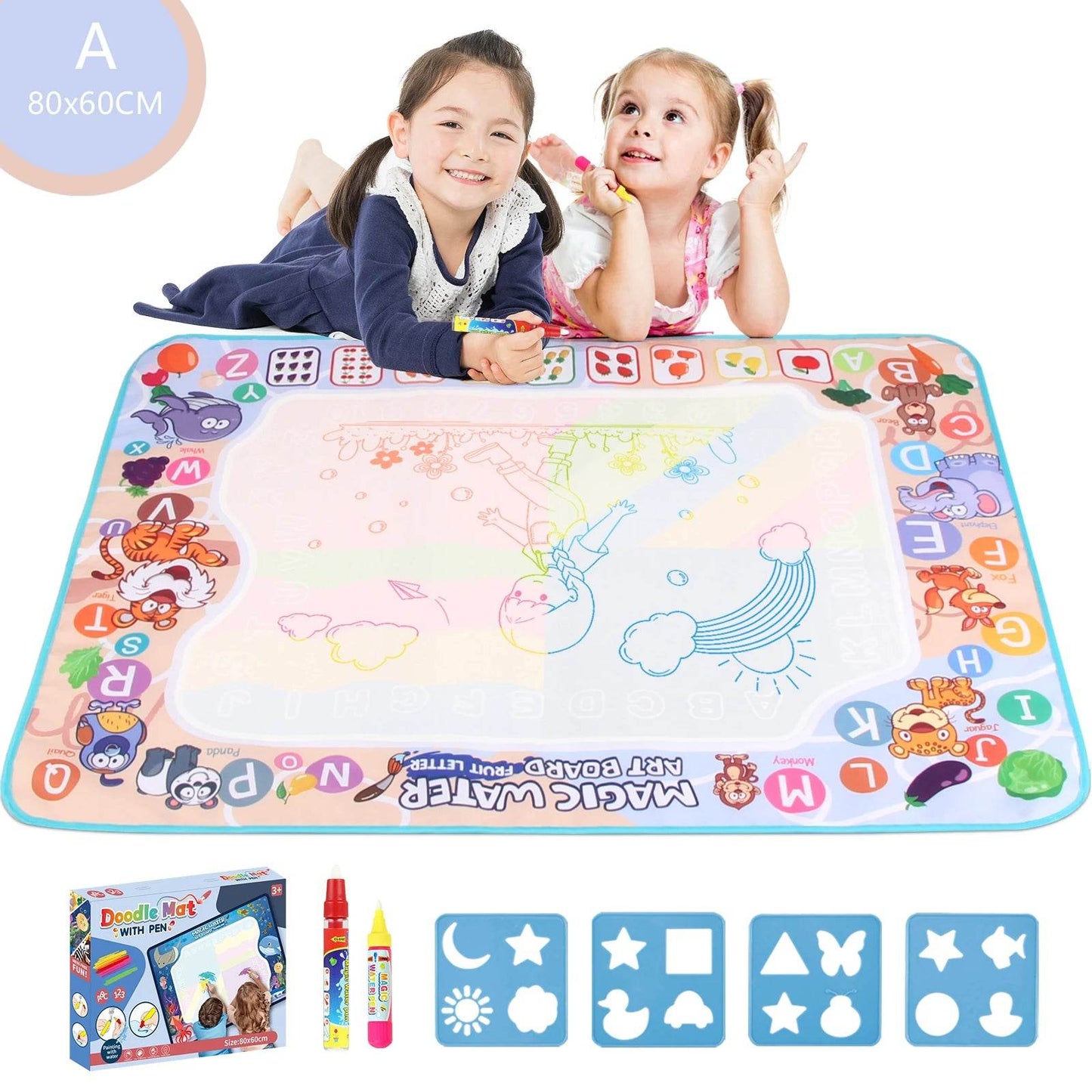 80x60CM Kids Magic Water Drawing Mat with Reusable Magic Pens Educational Montessori Painting Board Gifts - ToylandEU