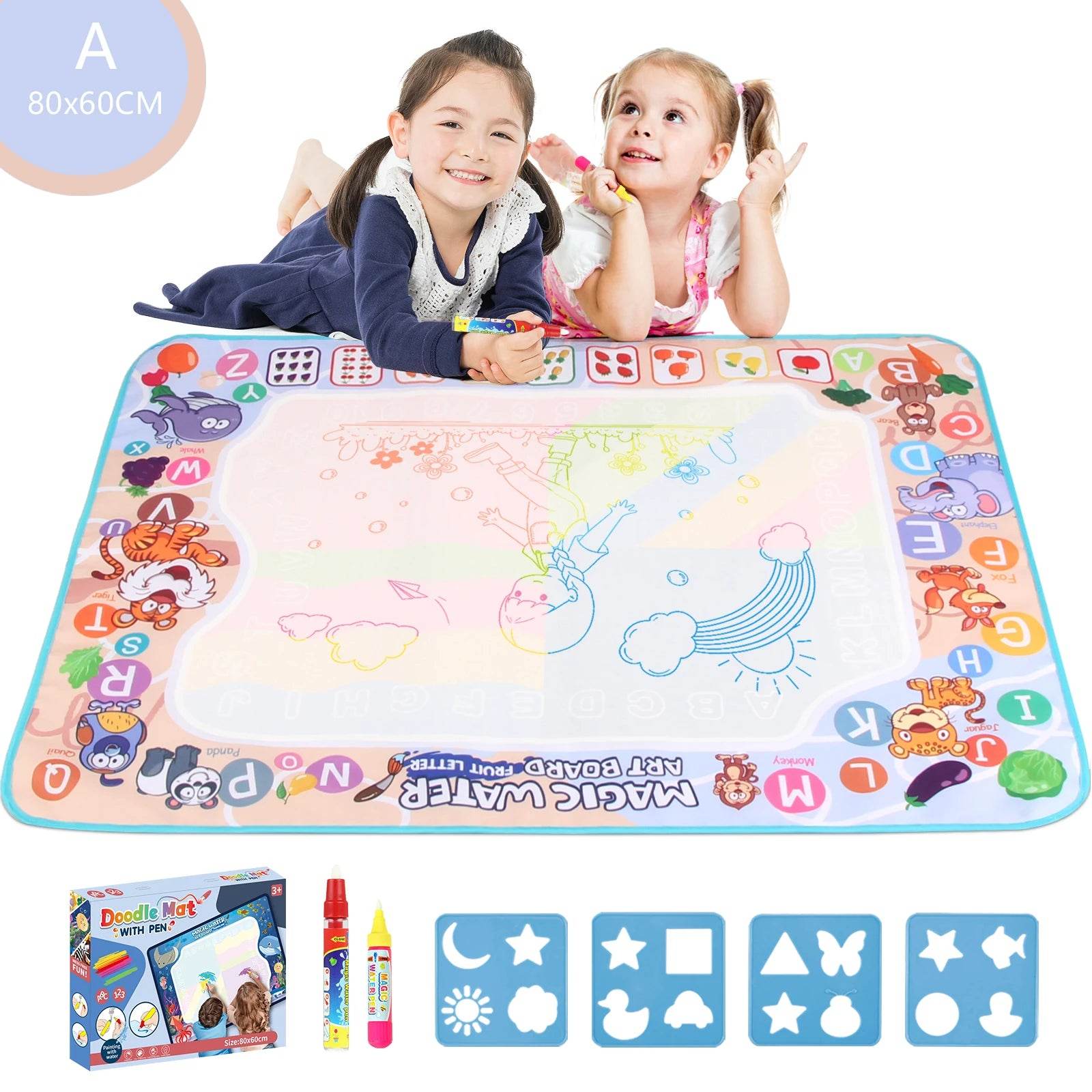 80x60CM Kids Magic Water Drawing Mat with Reusable Magic Pens Educational Montessori Painting Board Gifts - ToylandEU