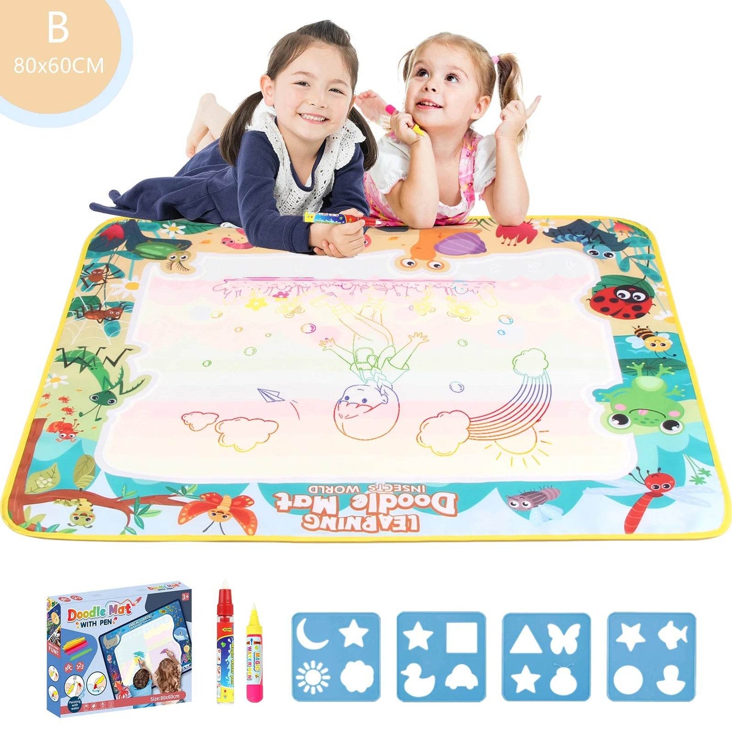 80x60CM Kids Magic Water Drawing Mat with Reusable Magic Pens Educational Montessori Painting Board Gifts - ToylandEU