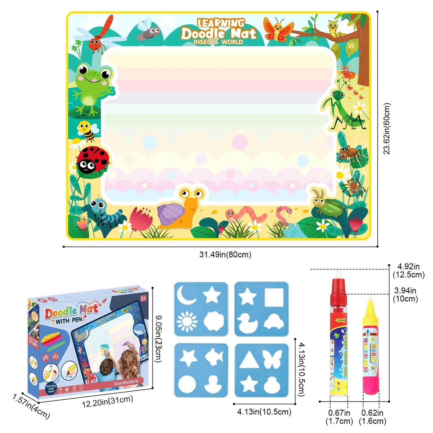 80x60CM Kids Magic Water Drawing Mat with Reusable Magic Pens Educational Montessori Painting Board Gifts - ToylandEU