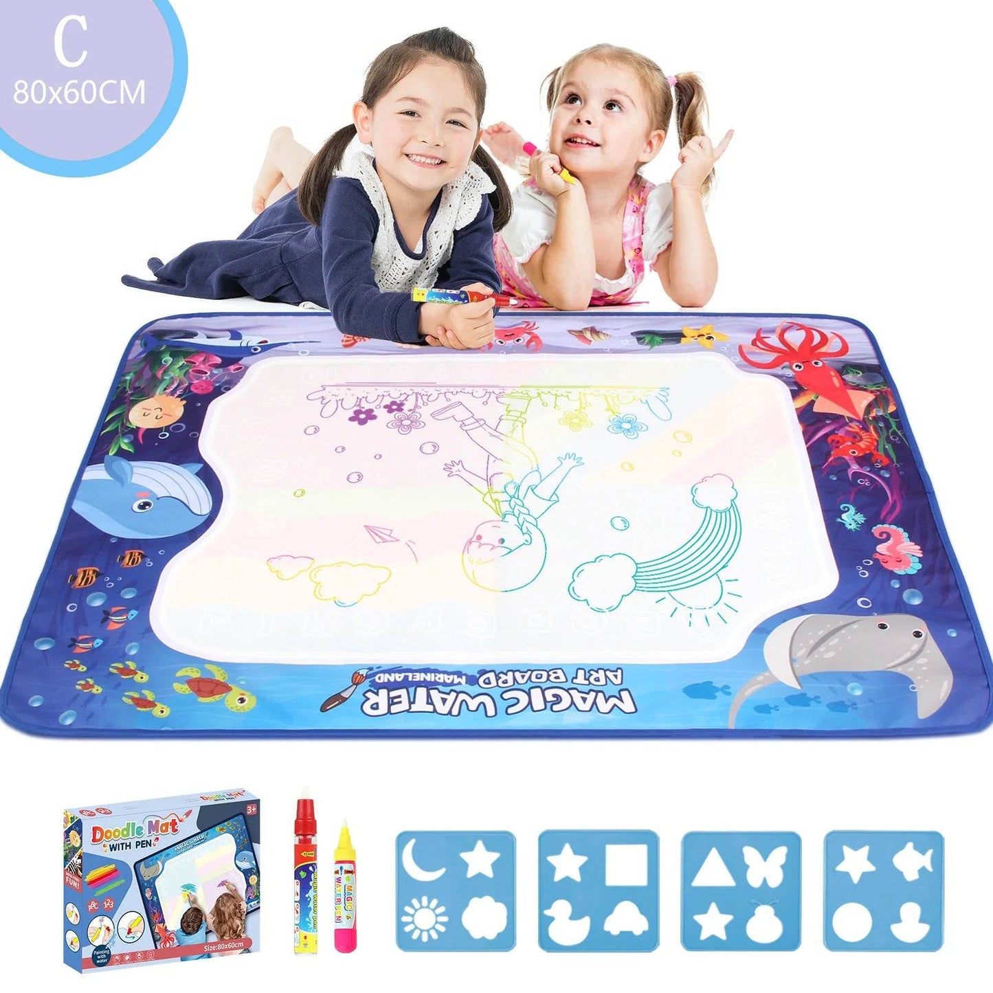 80x60CM Kids Magic Water Drawing Mat with Reusable Magic Pens Educational Montessori Painting Board Gifts - ToylandEU
