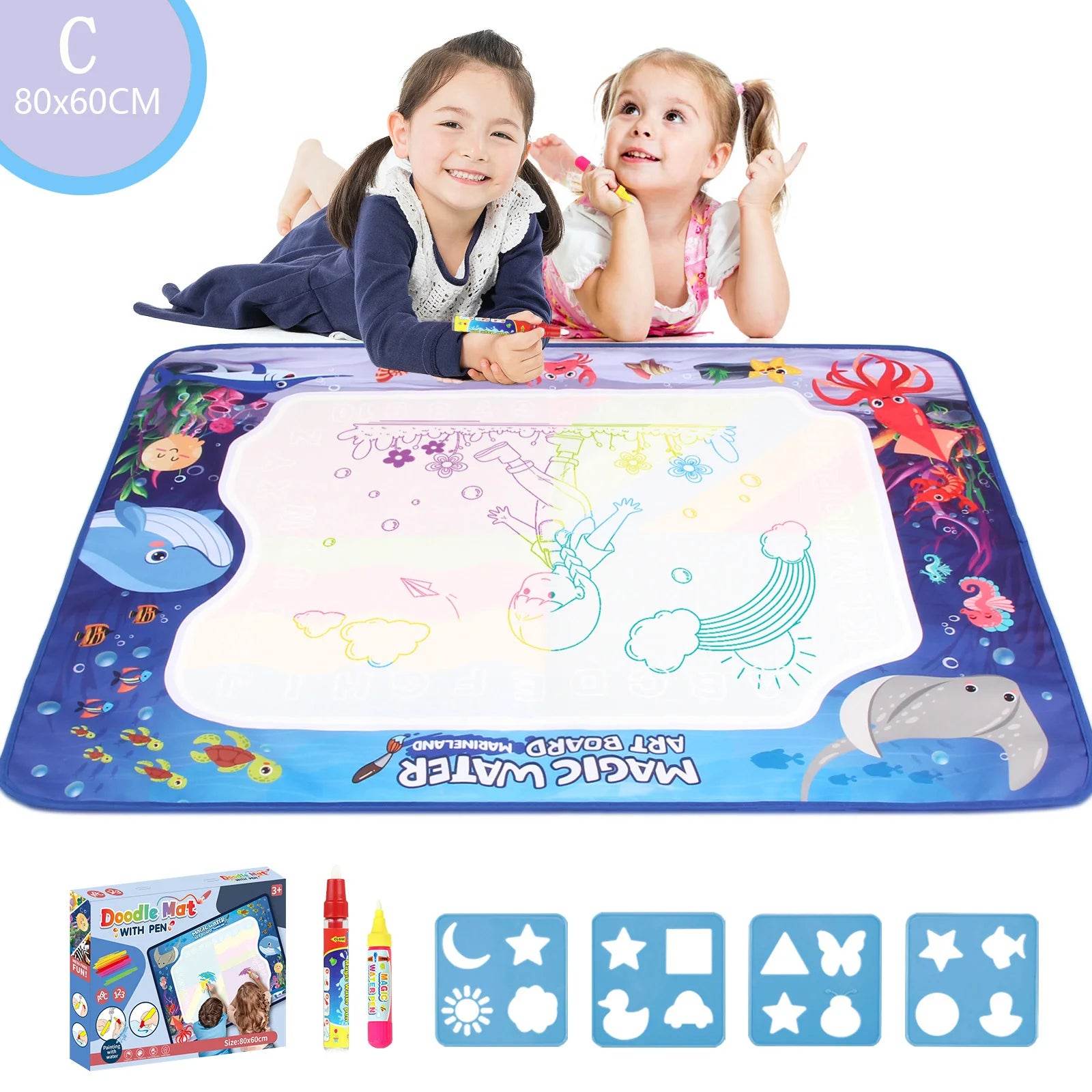 80x60CM Kids Magic Water Drawing Mat with Reusable Magic Pens Educational Montessori Painting Board Gifts - ToylandEU