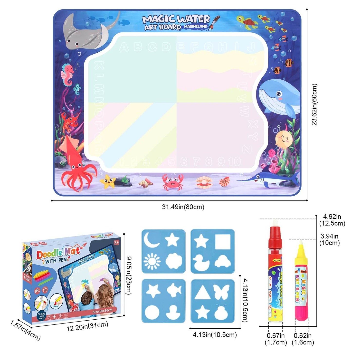 80x60CM Kids Magic Water Drawing Mat with Reusable Magic Pens Educational Montessori Painting Board Gifts - ToylandEU