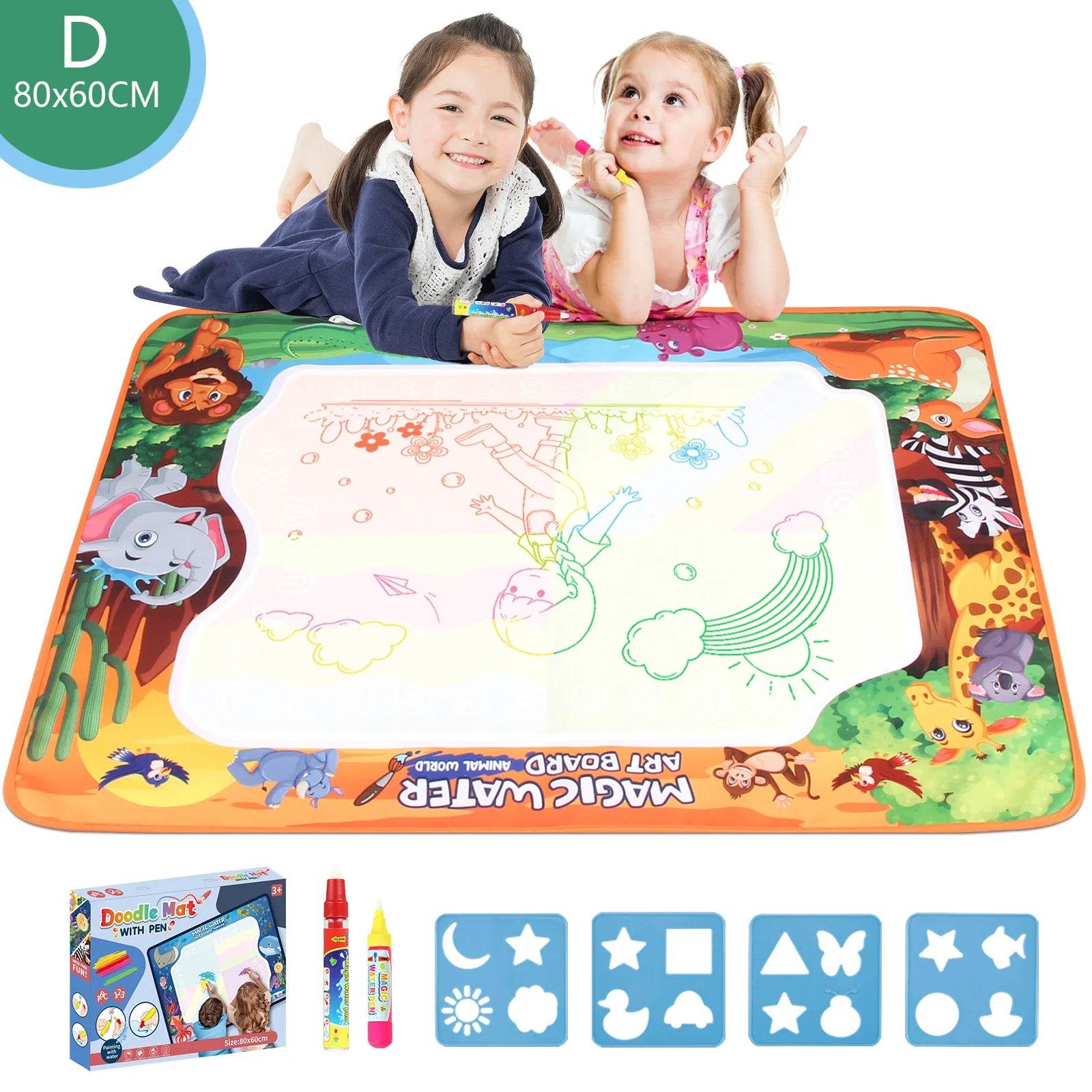 80x60CM Kids Magic Water Drawing Mat with Reusable Magic Pens Educational Montessori Painting Board Gifts - ToylandEU