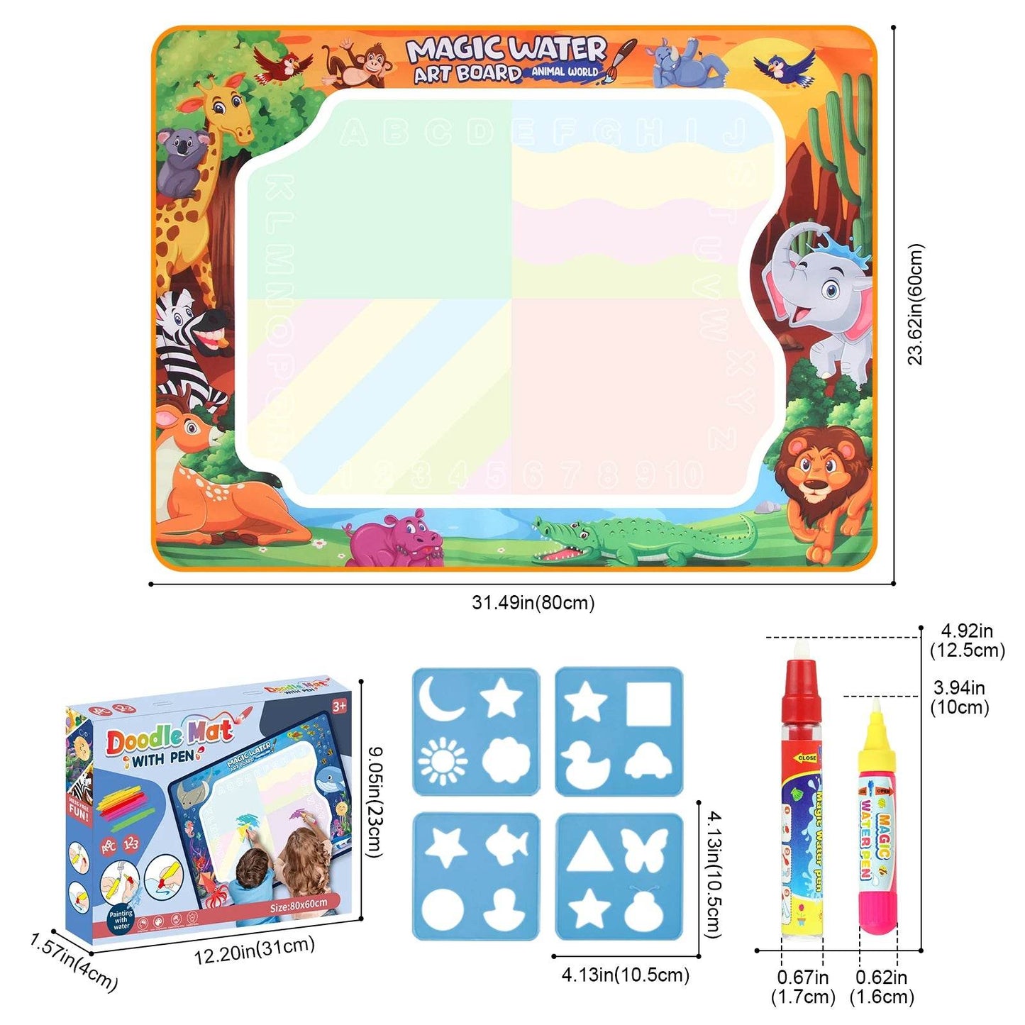 80x60CM Kids Magic Water Drawing Mat with Reusable Magic Pens Educational Montessori Painting Board Gifts - ToylandEU
