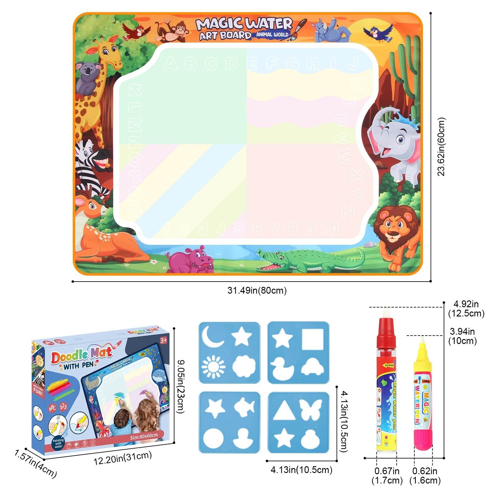 80x60CM Kids Magic Water Drawing Mat with Reusable Magic Pens Educational Montessori Painting Board Gifts - ToylandEU