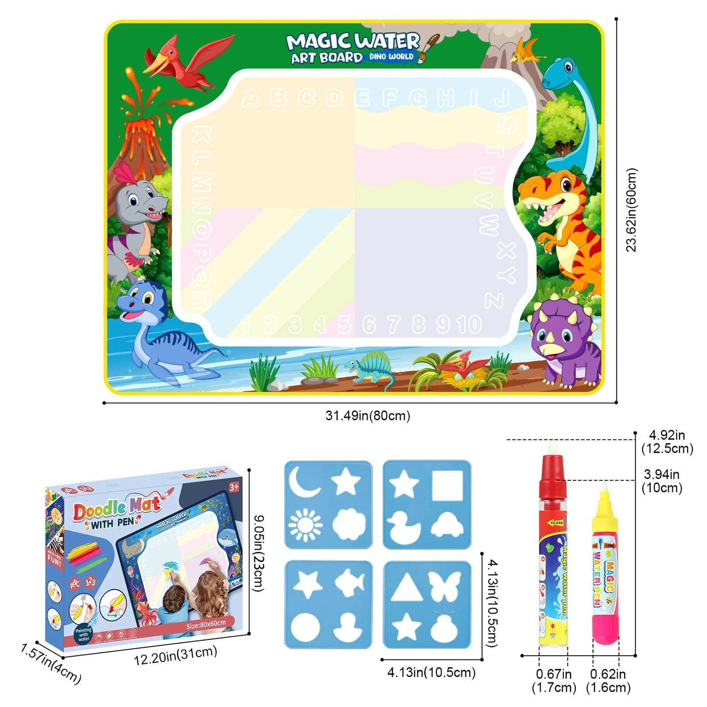 80x60CM Kids Magic Water Drawing Mat with Reusable Magic Pens Educational Montessori Painting Board Gifts - ToylandEU
