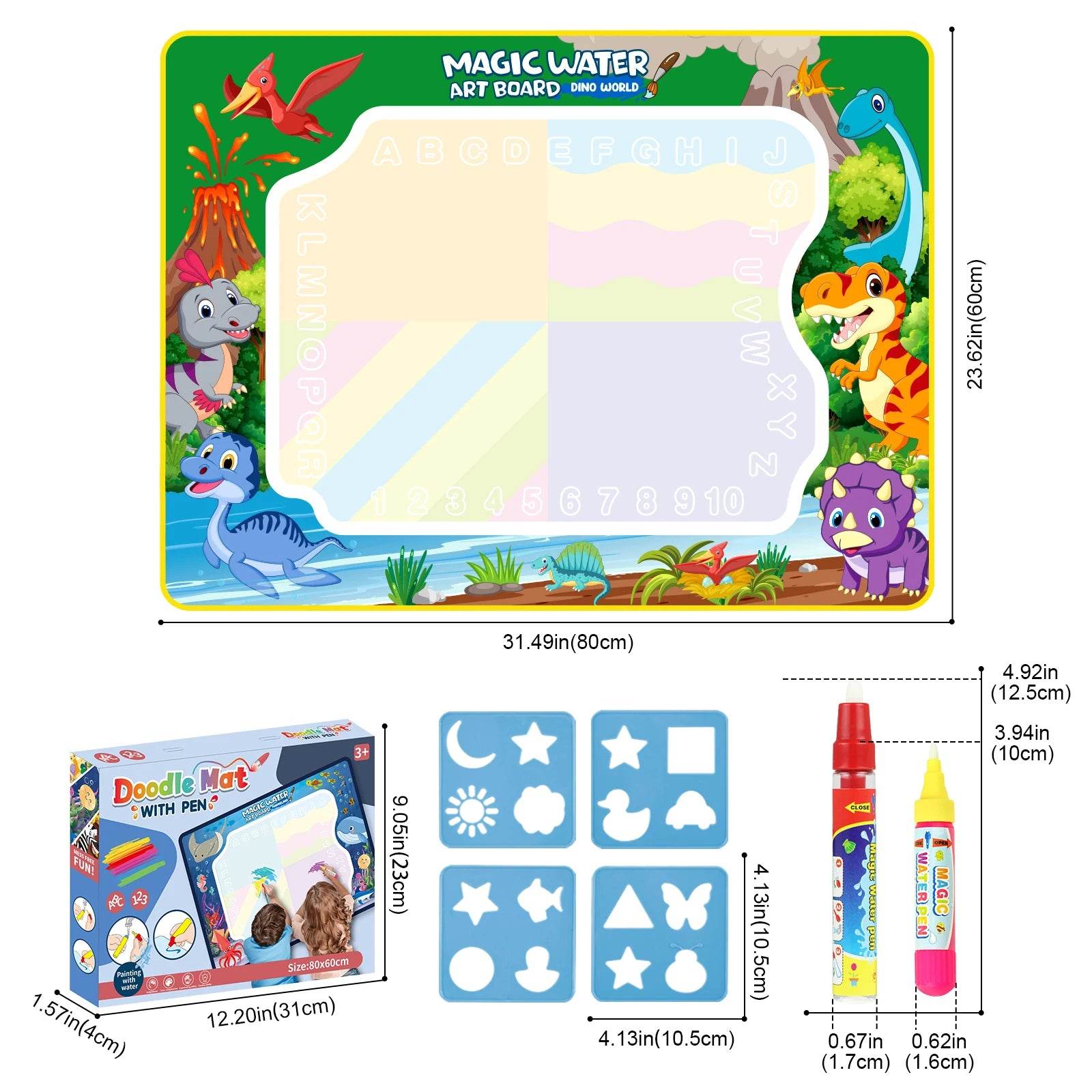 80x60CM Kids Magic Water Drawing Mat with Reusable Magic Pens Educational Montessori Painting Board Gifts - ToylandEU