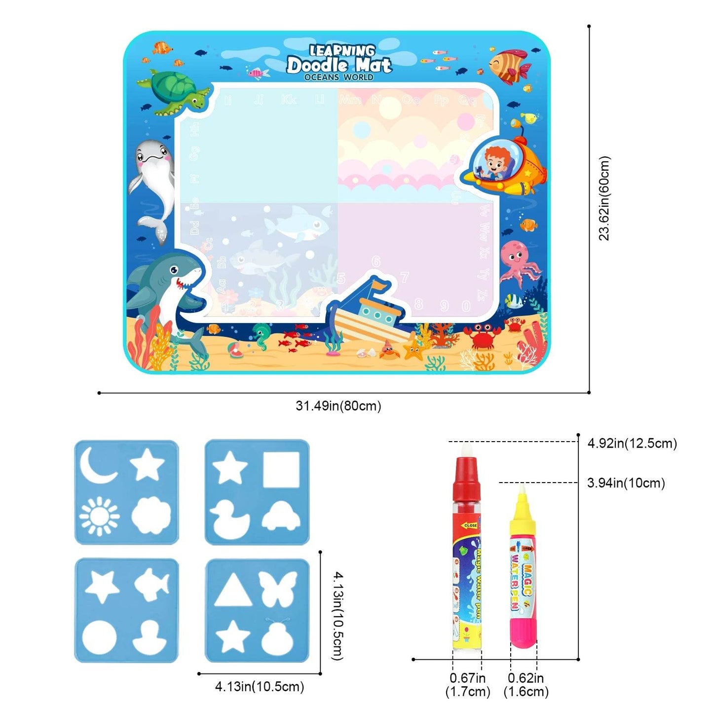 80x60CM Kids Magic Water Drawing Mat with Reusable Magic Pens Educational Montessori Painting Board Gifts - ToylandEU
