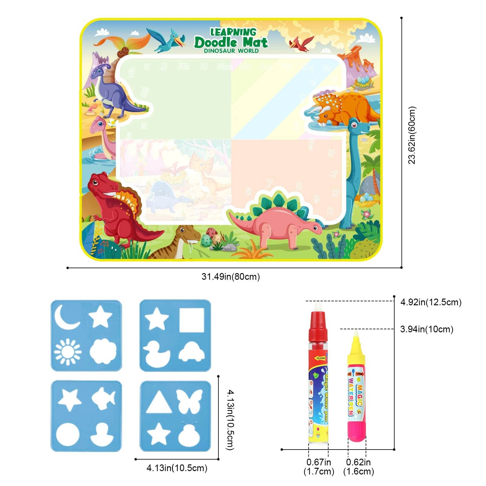 80x60CM Kids Magic Water Drawing Mat with Reusable Magic Pens Educational Montessori Painting Board Gifts - ToylandEU