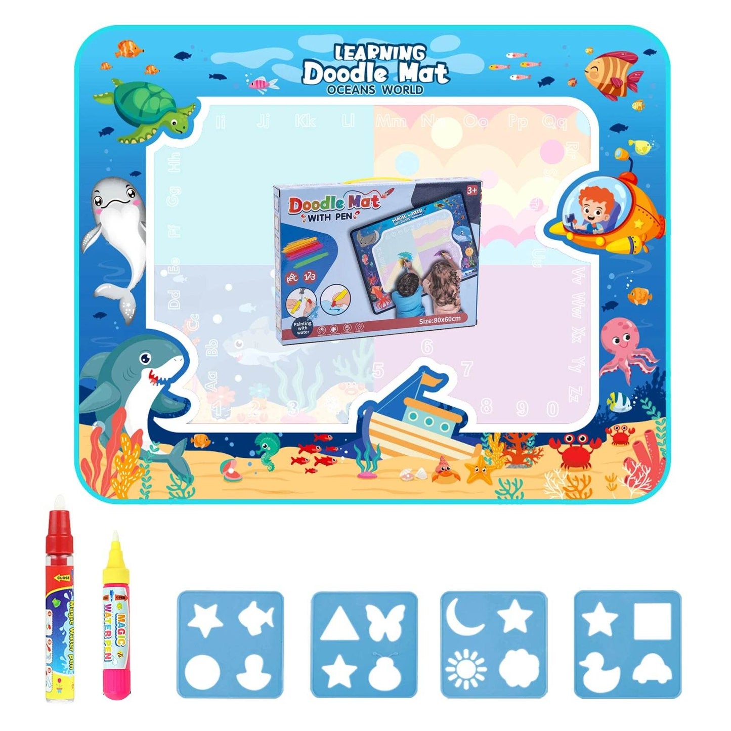 80x60CM Kids Magic Water Drawing Mat with Reusable Magic Pens Educational Montessori Painting Board Gifts - ToylandEU