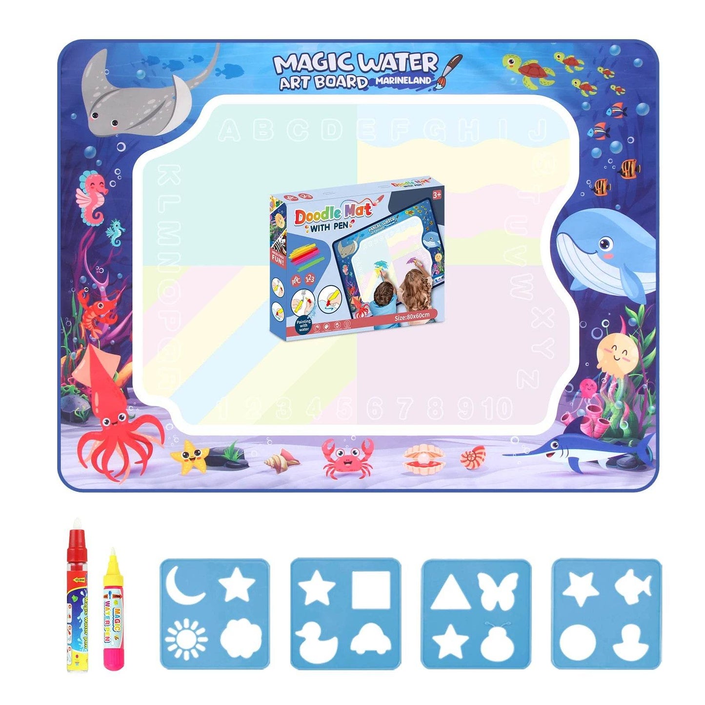 80x60CM Kids Magic Water Drawing Mat with Reusable Magic Pens Educational Montessori Painting Board Gifts - ToylandEU