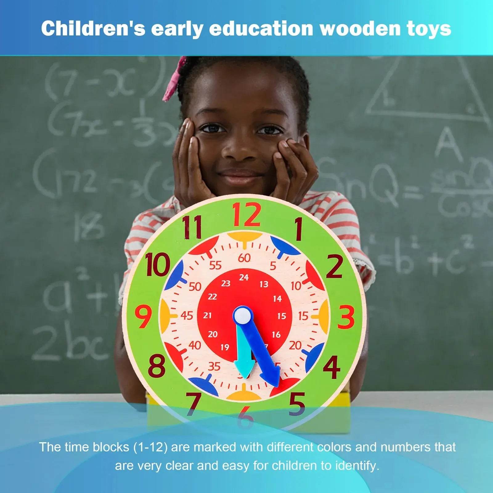 Kids Montessori Wooden Clock Toys Time Learning Teaching Aids - ToylandEU