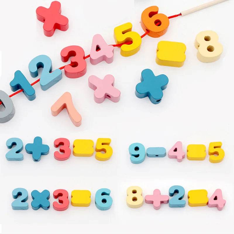 Kids Montessori Wooden Lacing Toy Diy Wooden Beads for Children Cartoon Animals Fruit Letter Digital Beads Threading Toys Gifts - ToylandEU