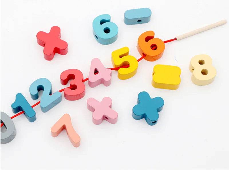 Kids Montessori Wooden Lacing Toy Diy Wooden Beads for Children Cartoon Animals Fruit Letter Digital Beads Threading Toys Gifts - ToylandEU