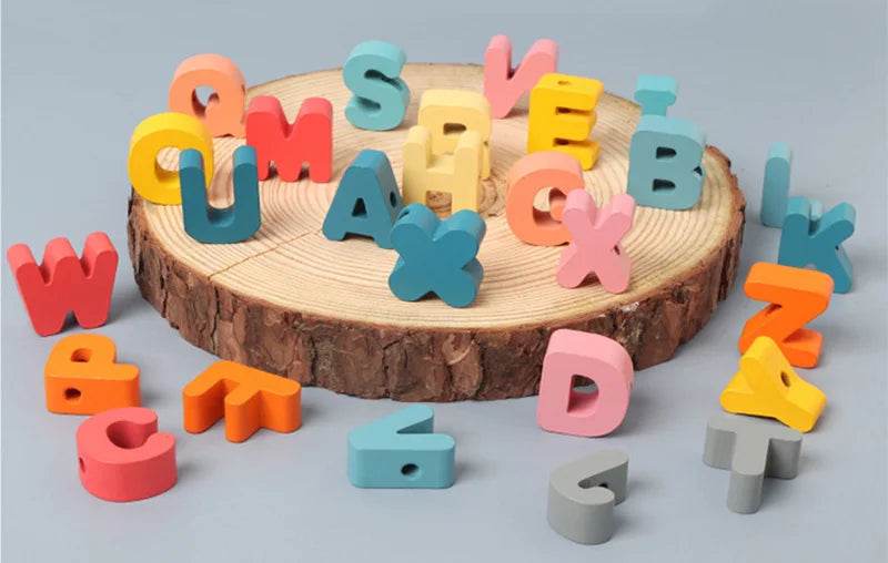 Kids Montessori Wooden Lacing Toy Diy Wooden Beads for Children Cartoon Animals Fruit Letter Digital Beads Threading Toys Gifts - ToylandEU