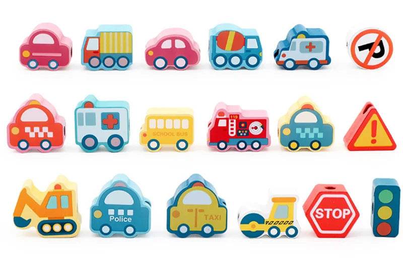 Kids Montessori Wooden Lacing Toy Diy Wooden Beads for Children Cartoon Animals Fruit Letter Digital Beads Threading Toys Gifts - ToylandEU