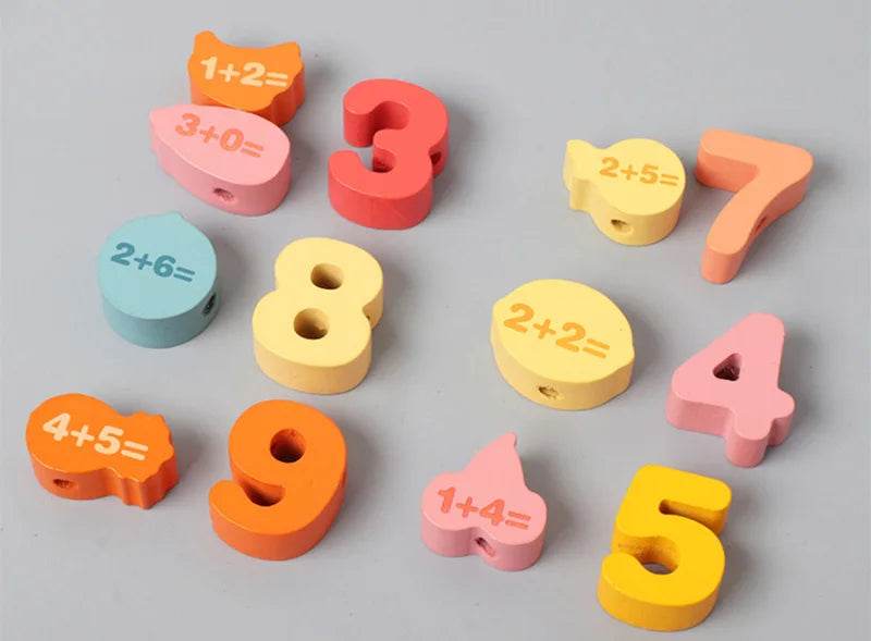 Kids Montessori Wooden Lacing Toy Diy Wooden Beads for Children Cartoon Animals Fruit Letter Digital Beads Threading Toys Gifts - ToylandEU