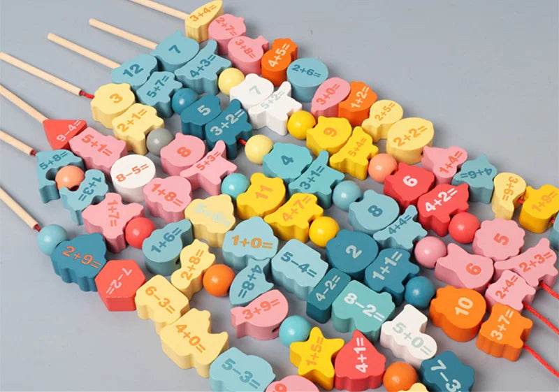 Kids Montessori Wooden Lacing Toy Diy Wooden Beads for Children Cartoon Animals Fruit Letter Digital Beads Threading Toys Gifts - ToylandEU
