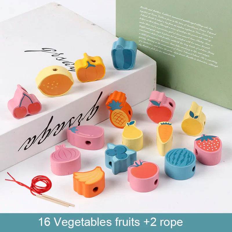 Kids Montessori Wooden Lacing Toy Diy Wooden Beads for Children Cartoon Animals Fruit Letter Digital Beads Threading Toys Gifts - ToylandEU