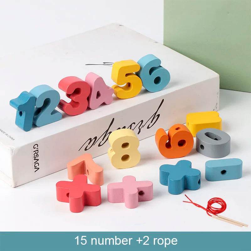 Kids Montessori Wooden Lacing Toy Diy Wooden Beads for Children Cartoon Animals Fruit Letter Digital Beads Threading Toys Gifts - ToylandEU